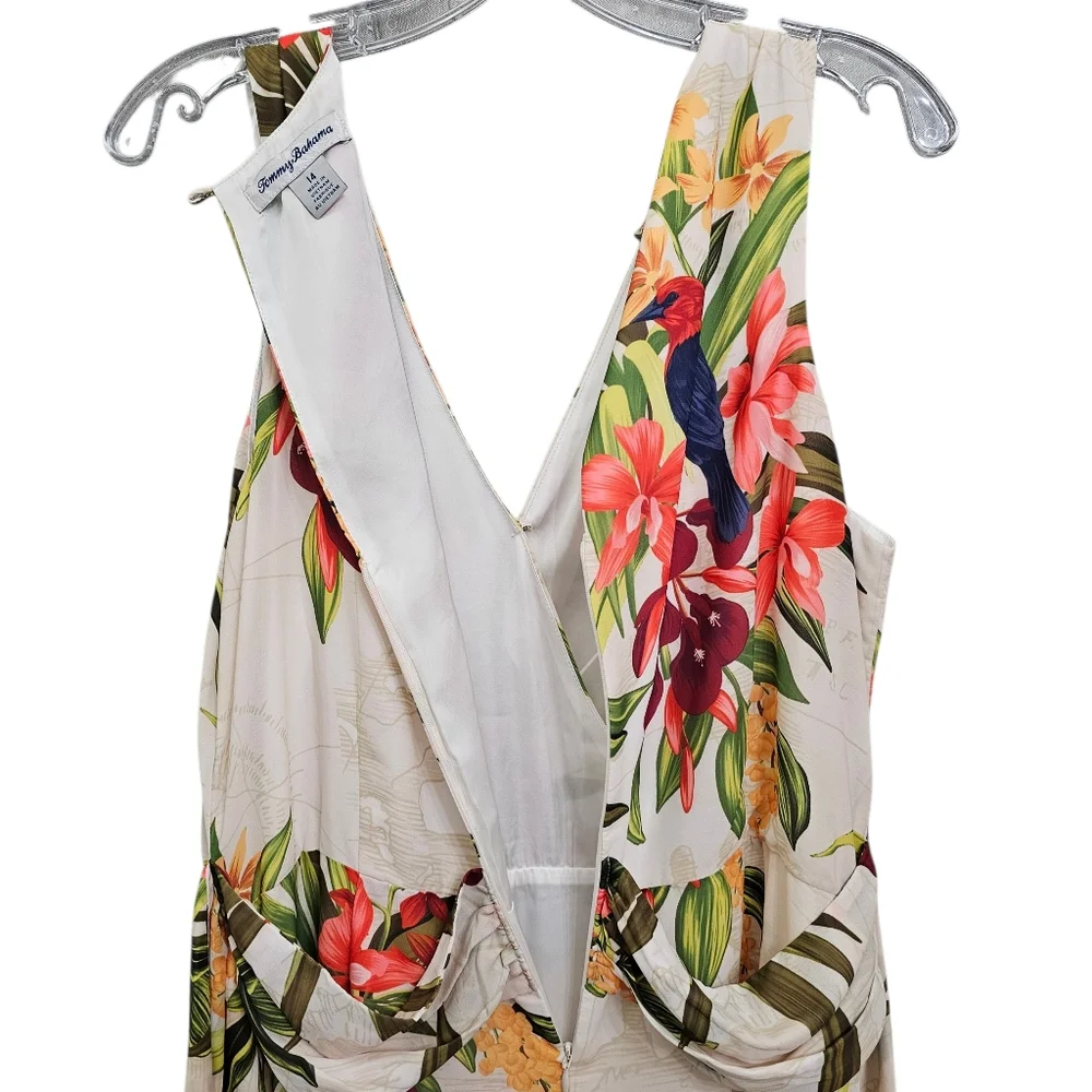Tommy Bahama Tropical  Nwot V Neck Ruffle Hem Sleeveless Resortwear Mididress_14